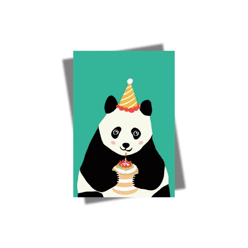 B'Day Cake Panda Green A4 Card