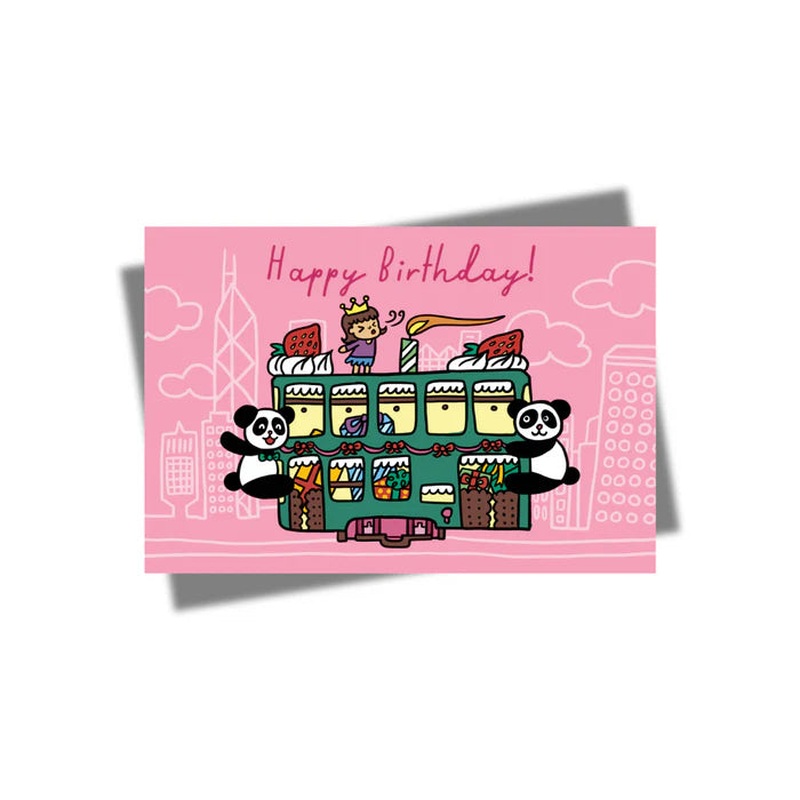 Happy Birthday Tram Pink Card