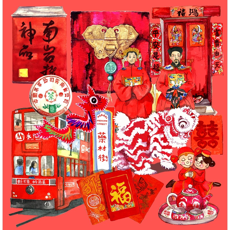 Red Hong Kong Collage Greeting card (Lorette E. Roberts)
