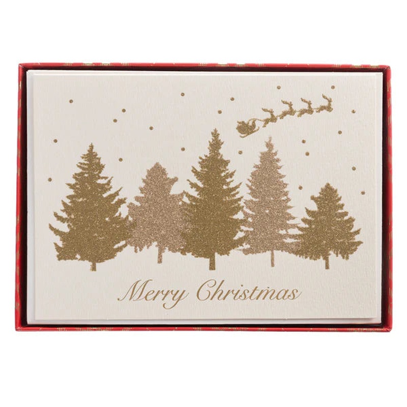 Glittery Santa & Trees Large Signature Holiday Boxed Card Pack Of 15