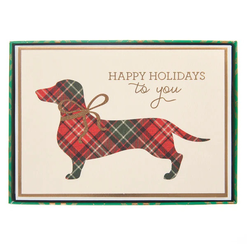Plaid Dachshund Large Signature Holiday Boxed Card Pack Of 15