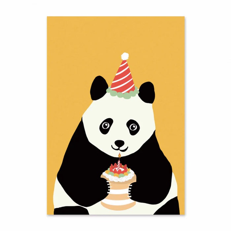 B'Day Cake Panda Orange A4 Card