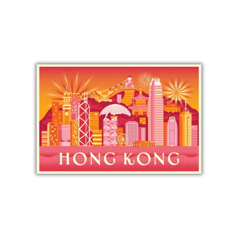 Fireworks Skyline Pink & Orange Postcard