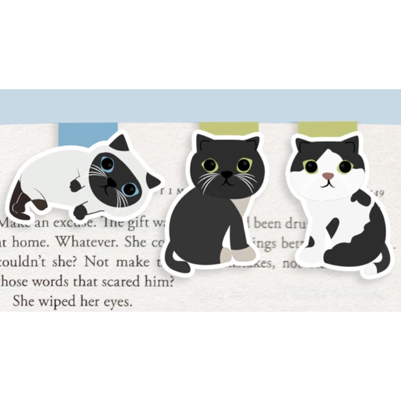 Mini Magnetic Bookmarks - 3 Black and White Cats